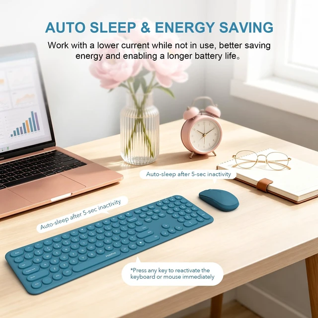 Alt view image 6 of 7 - Wireless Keyboard and Mouse Combo, Ultra-Thin 2.4GHz USB Cordless Plug and Play Full Size Silent Retro Slim Cute Blue Keyboard Mouse Set for Home Office Compatible with Windows/Mac(Blue)