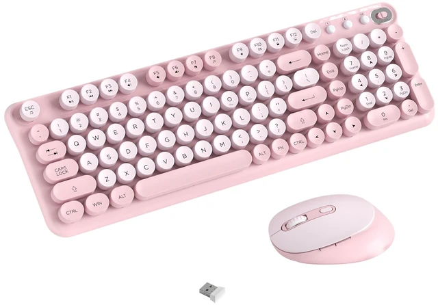 Main image of Colorful Wireless Keyboard and Mouse Combo (Pink) | 2.4GHz Wireless, Floating Retro Round Keycaps, 104 Keys Full-Size Keyboard Mouse Set with Switch Button for PC Laptop Tablet