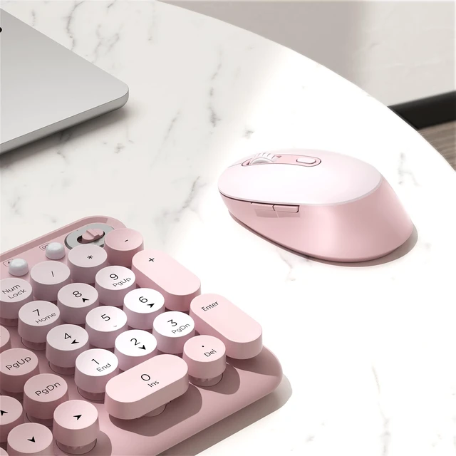 Alt view image 5 of 6 - Colorful Wireless Keyboard and Mouse Combo (Pink) | 2.4GHz Wireless, Floating Retro Round Keycaps, 104 Keys Full-Size Keyboard Mouse Set with Switch Button for PC Laptop Tablet