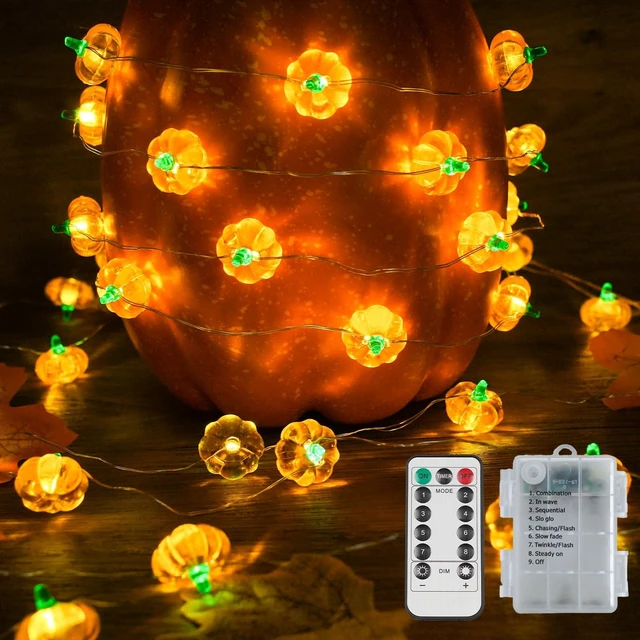 Main image of 12.8ft 40 LED Halloween Pumpkin Lights Battery Operated Timer | 3D Pumpkin Lights String With Remote, 8 Modes Fall Decorations for Indoor, Party, Harvest, Thanksgiving