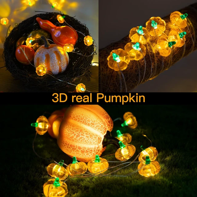 Alt view image 5 of 7 - 12.8ft 40 LED Halloween Pumpkin Lights Battery Operated Timer | 3D Pumpkin Lights String With Remote, 8 Modes Fall Decorations for Indoor, Party, Harvest, Thanksgiving