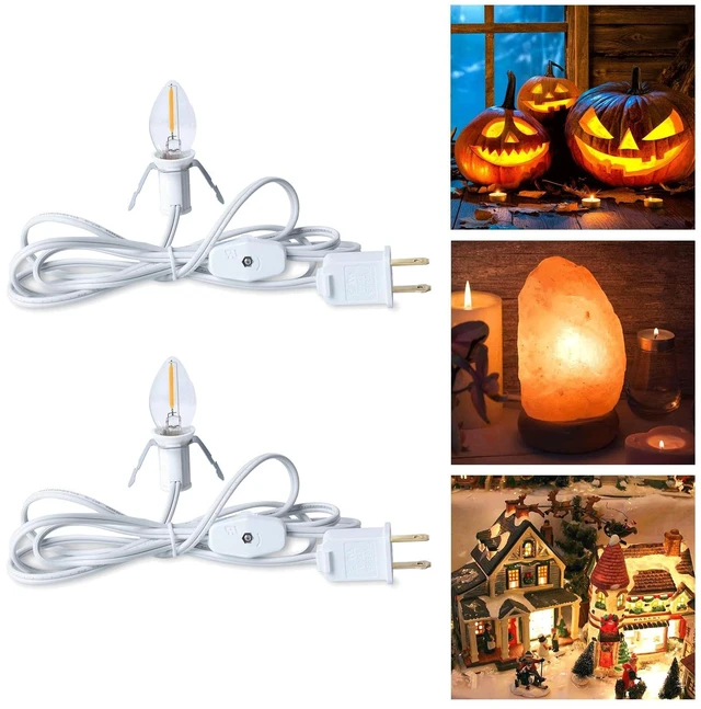 Main image of Accessory Cord with LED Bulb - 6ft Cord with On/Off Switch for Night Lights, Halloween Pumpkin, Blow Mold, Christmas Village House, Holiday Ceramic Trees, Craft Projects, 2 Pack