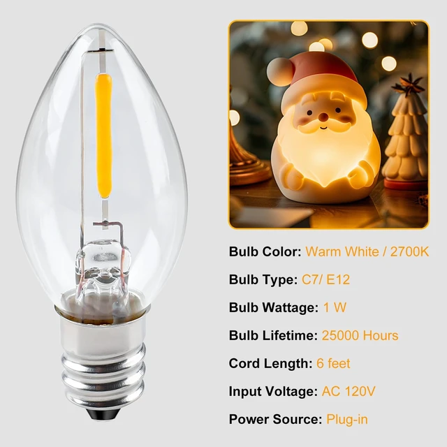 Alt view image 4 of 7 - Accessory Cord with LED Bulb - 6ft Cord with On/Off Switch for Night Lights, Halloween Pumpkin, Blow Mold, Christmas Village House, Holiday Ceramic Trees, Craft Projects, 2 Pack