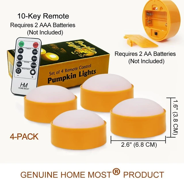 Alt view image 6 of 6 - 4-Pack Halloween LED Pumpkin Lights Battery Operated - Orange Pumpkin Lights with Timer and Remote Halloween Decor - Jack-O-Lantern Decoration Outdoor