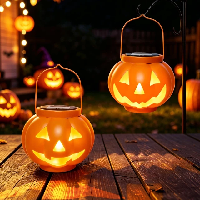 Main image of Halloween Pumpkin Solar Lanterns 2 Pack, Jack O Lantern Pumpkin Lights for Halloween Decorations Outdoor, Weatherproof & Portable Fall Yard Decor (2Pack Warm White)