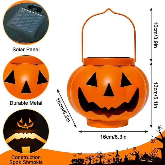 Alt view image 2 of 7 - Halloween Pumpkin Solar Lanterns 2 Pack, Jack O Lantern Pumpkin Lights for Halloween Decorations Outdoor, Weatherproof & Portable Fall Yard Decor (2Pack Warm White)
