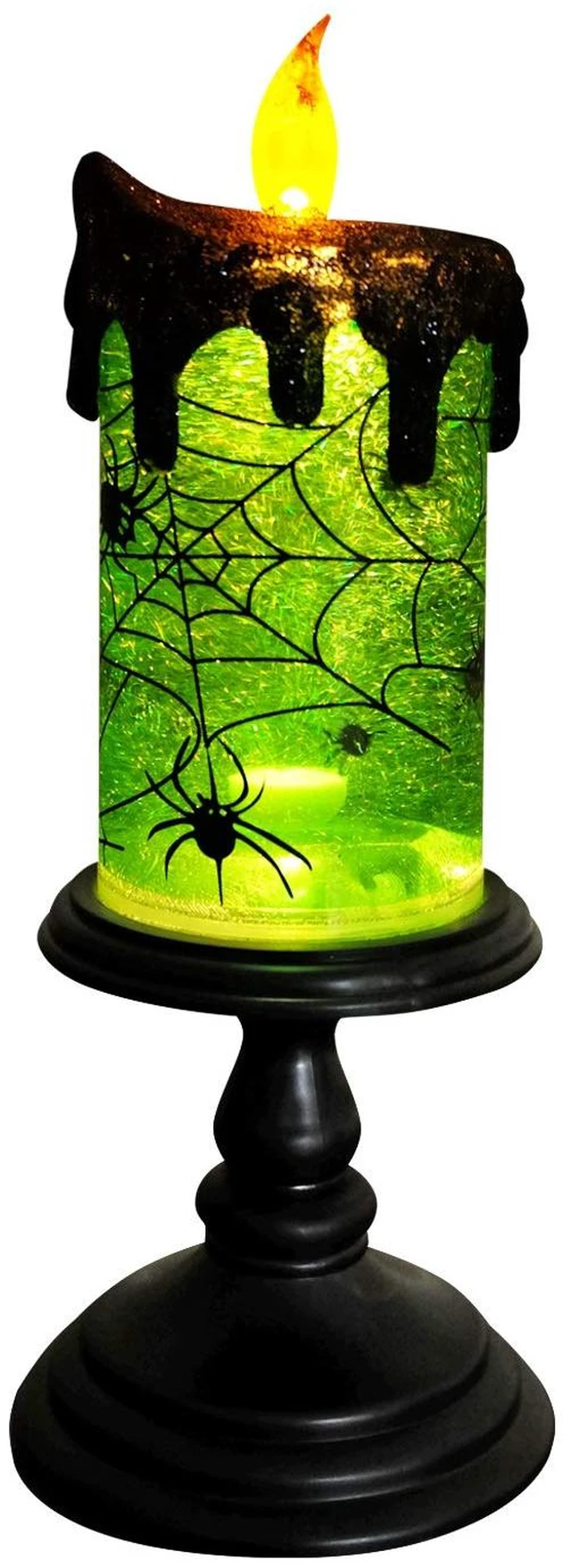 Main image of Spider Halloween Snow Globe Flameless Candle Battery Operated | LED Candle with Timer, Tornado Lamp Spinning Water Glittering, Green Light, Spooky Halloween Indoor Decoration, 4"D x 10"H