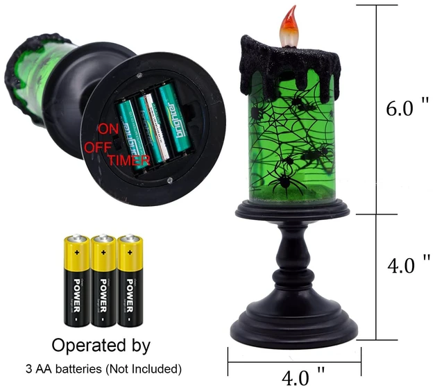 Alt view image 2 of 7 - Spider Halloween Snow Globe Flameless Candle Battery Operated | LED Candle with Timer, Tornado Lamp Spinning Water Glittering, Green Light, Spooky Halloween Indoor Decoration, 4"D x 10"H