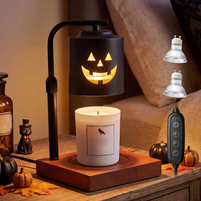 Main image of Halloween Candle Warmer Lamp with Timer, Adjustable Height Dimmable | Jack O Lanterns Pumpkin Lamp for Jar Candles, Electric Warming Light, Flameless Home Decor Wax Melter Lamps, Birthday Gifts
