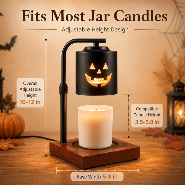 Alt view image 2 of 7 - Halloween Candle Warmer Lamp with Timer, Adjustable Height Dimmable | Jack O Lanterns Pumpkin Lamp for Jar Candles, Electric Warming Light, Flameless Home Decor Wax Melter Lamps, Birthday Gifts