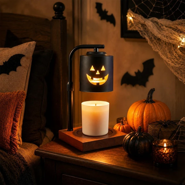 Alt view image 4 of 7 - Halloween Candle Warmer Lamp with Timer, Adjustable Height Dimmable | Jack O Lanterns Pumpkin Lamp for Jar Candles, Electric Warming Light, Flameless Home Decor Wax Melter Lamps, Birthday Gifts