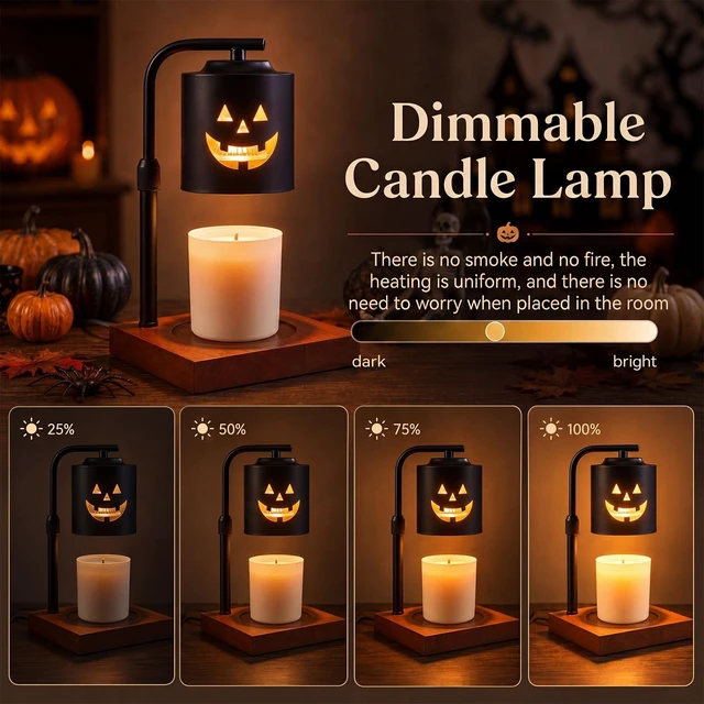 Alt view image 5 of 7 - Halloween Candle Warmer Lamp with Timer, Adjustable Height Dimmable | Jack O Lanterns Pumpkin Lamp for Jar Candles, Electric Warming Light, Flameless Home Decor Wax Melter Lamps, Birthday Gifts