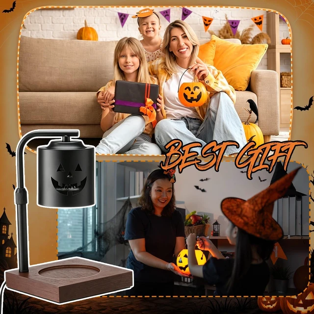 Alt view image 7 of 7 - Halloween Candle Warmer Lamp with Timer, Adjustable Height Dimmable | Jack O Lanterns Pumpkin Lamp for Jar Candles, Electric Warming Light, Flameless Home Decor Wax Melter Lamps, Birthday Gifts