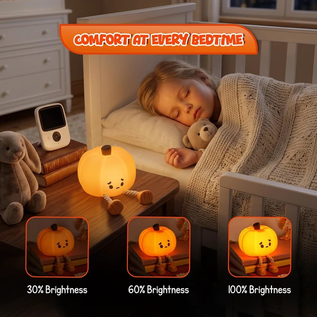 Alt view image 5 of 7 - Pumpkin Night Light, Cute Silicone Lamp Dimmable Nightlight Rechargeable Lamp, Squishy Stress Relief Toy, 3 Brightness 30 Min Timer, Halloween Decor Office Desk Home Decorations