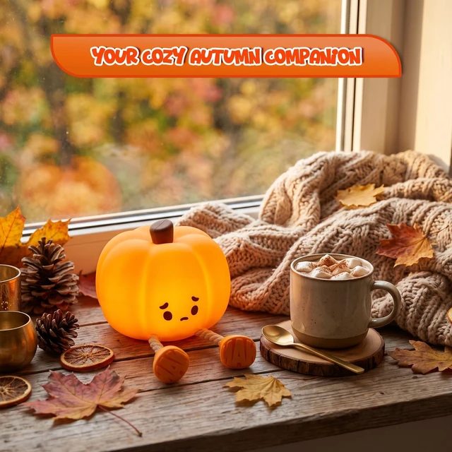 Alt view image 6 of 7 - Pumpkin Night Light, Cute Silicone Lamp Dimmable Nightlight Rechargeable Lamp, Squishy Stress Relief Toy, 3 Brightness 30 Min Timer, Halloween Decor Office Desk Home Decorations