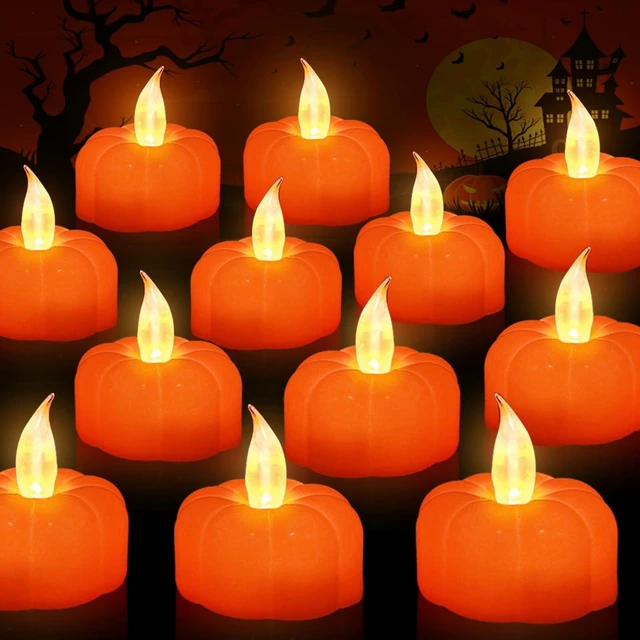 Main image of 12 Pack Halloween Decorations Pumpkin Tea Lights Candles Battery Operated | Fall Decorations for Home, LED Orange Pumpkin Lights Flickering Flameless Candles Table Home Indoor Party Thanksgiving Decor
