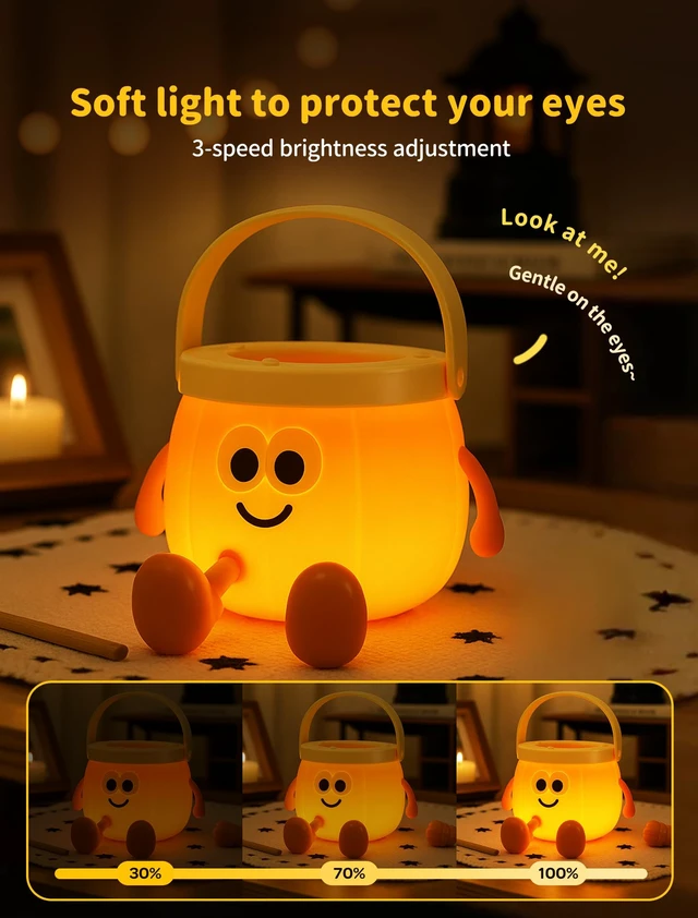 Alt view image 3 of 7 - Pumpkin Night Light, Cute Pumpkin Lamp, Halloween Gifts Fall Decor | Portable Halloween Lamps, Rechargeable Table Lamp for Halloween Decorations Indoor Gifts