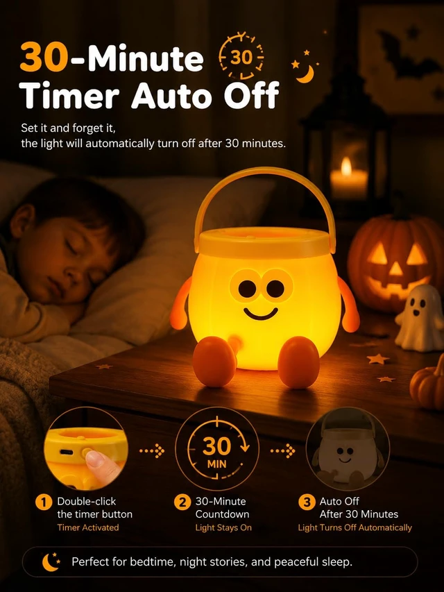 Alt view image 4 of 7 - Pumpkin Night Light, Cute Pumpkin Lamp, Halloween Gifts Fall Decor | Portable Halloween Lamps, Rechargeable Table Lamp for Halloween Decorations Indoor Gifts