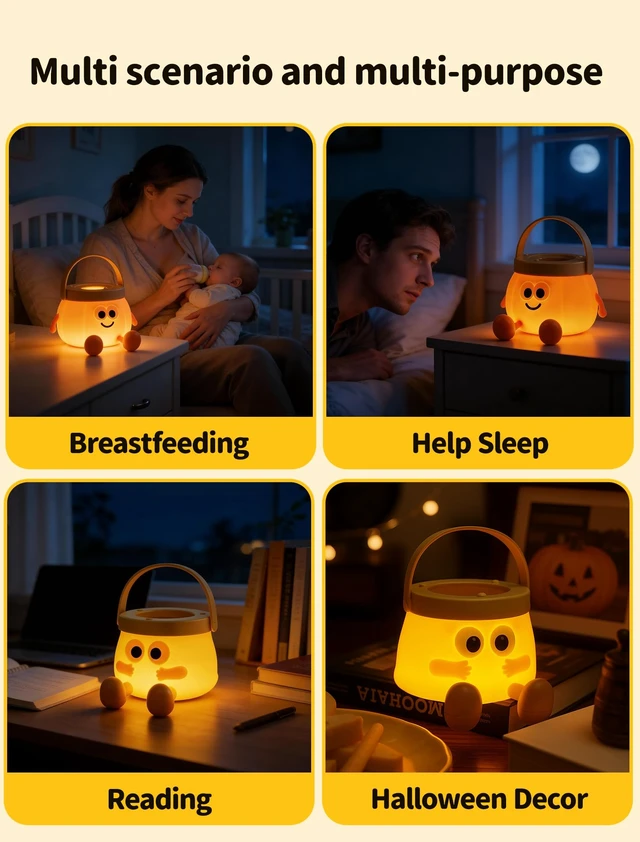 Alt view image 6 of 7 - Pumpkin Night Light, Cute Pumpkin Lamp, Halloween Gifts Fall Decor | Portable Halloween Lamps, Rechargeable Table Lamp for Halloween Decorations Indoor Gifts