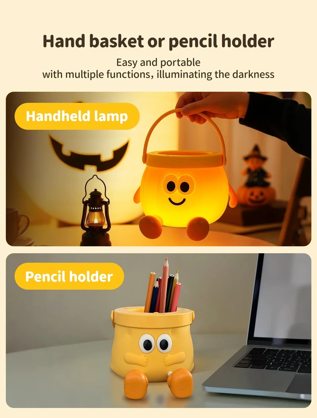 Alt view image 5 of 7 - Pumpkin Night Light, Cute Pumpkin Lamp, Halloween Gifts Fall Decor | Portable Halloween Lamps, Rechargeable Table Lamp for Halloween Decorations Indoor Gifts