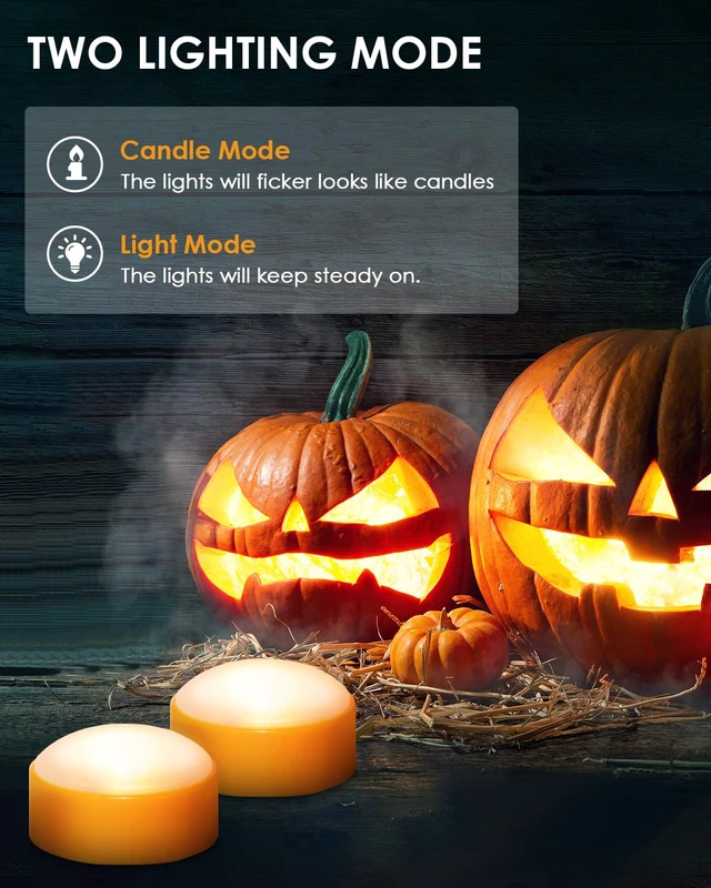 Alt view image 2 of 7 - 2-Pack Halloween LED Pumpkin Lights with Remote and Timer, Battery Operated Orange Jack-O-Lantern Light for Halloween Decor, Flameless Candles for Pumpkin Decorations