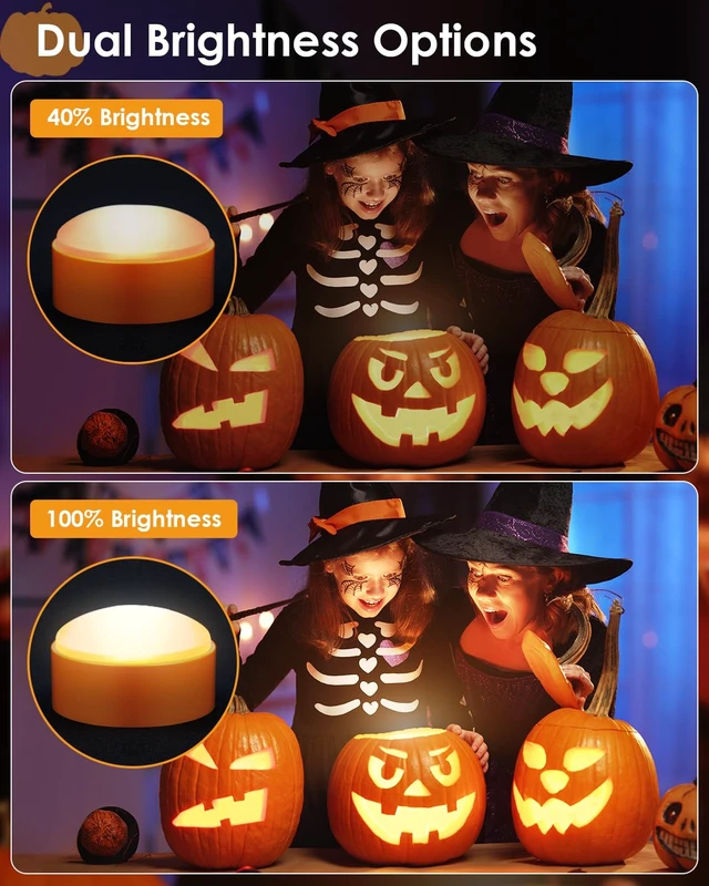 Alt view image 5 of 7 - 2-Pack Halloween LED Pumpkin Lights with Remote and Timer, Battery Operated Orange Jack-O-Lantern Light for Halloween Decor, Flameless Candles for Pumpkin Decorations