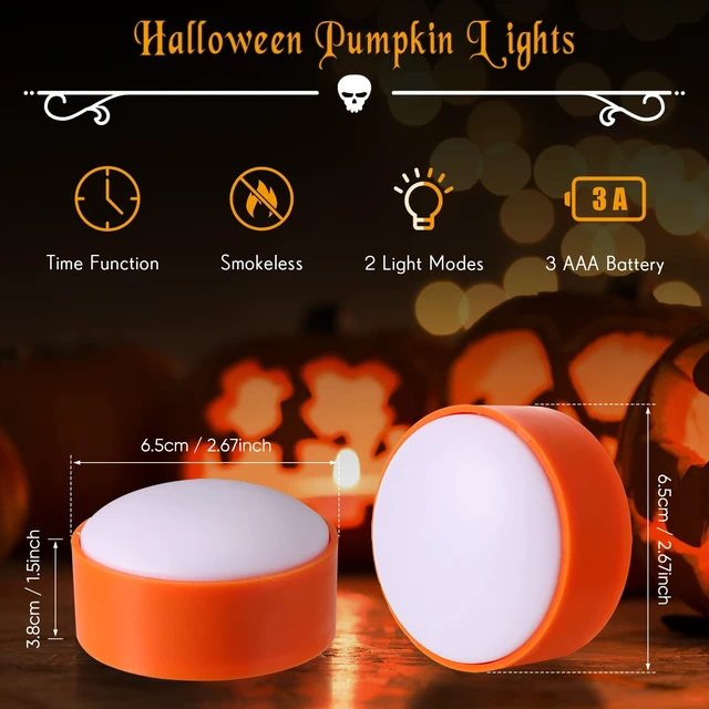 Alt view image 2 of 6 - 6 Pack Halloween Pumpkin LED Lights, Orange | 2 Remotes Timer Jack-o Pumpkin Lights Lantern Battery Operated Lantern Bright Flameless Candle Decor Outdoor Decorations