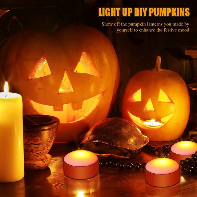 Alt view image 5 of 6 - 6 Pack Halloween Pumpkin LED Lights, Orange | 2 Remotes Timer Jack-o Pumpkin Lights Lantern Battery Operated Lantern Bright Flameless Candle Decor Outdoor Decorations