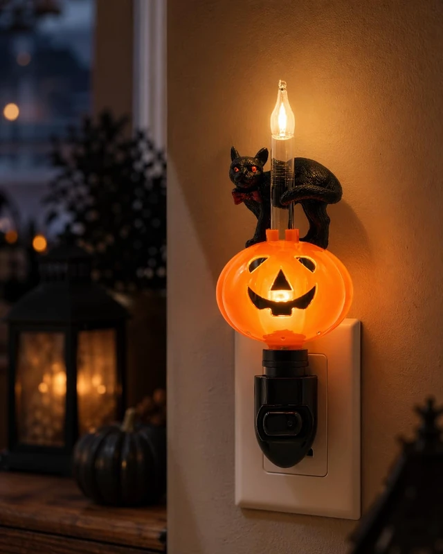 Alt view image 3 of 7 - Halloween Pumpkin Jack O' Lantern & Black Cat Bubble Night Light