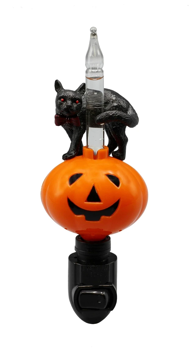 Alt view image 7 of 7 - Halloween Pumpkin Jack O' Lantern & Black Cat Bubble Night Light