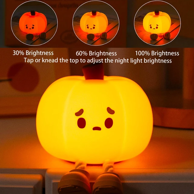 Alt view image 2 of 6 - Pumpkin Night Light, Pumpkin Lamp, Cute LED Lamp, Silicone Dimmable Nursery Nightlight, Silicone Rechargeable Bedside Touch Lamp, Funny Office Desk and Halloween Decor Gifts
