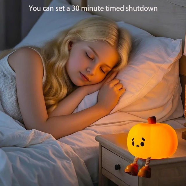 Alt view image 3 of 6 - Pumpkin Night Light, Pumpkin Lamp, Cute LED Lamp, Silicone Dimmable Nursery Nightlight, Silicone Rechargeable Bedside Touch Lamp, Funny Office Desk and Halloween Decor Gifts