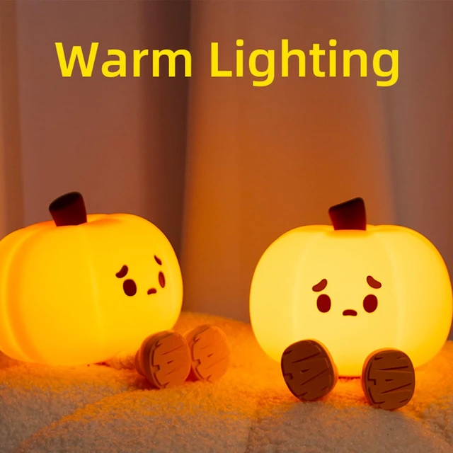 Alt view image 4 of 6 - Pumpkin Night Light, Pumpkin Lamp, Cute LED Lamp, Silicone Dimmable Nursery Nightlight, Silicone Rechargeable Bedside Touch Lamp, Funny Office Desk and Halloween Decor Gifts