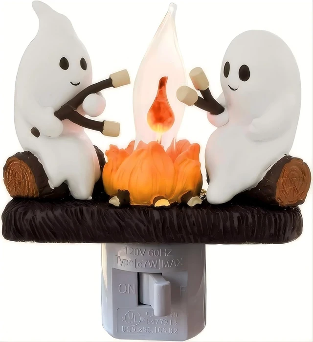 Main image of Ghosts Roasting Marshmallows Night Light, Halloween Nightlight Plug In Lamp | Cute Spooky Ghost Figurine Lamp, Halloween Decor for Bedroom Hallway Bathroom, Seasonal Holiday Gift for Kids & Adults