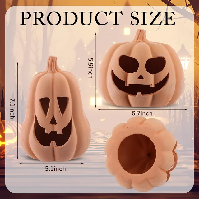 Alt view image 2 of 7 - Halloween Decor Terracotta Jack O Lantern Pumpkin Decor,Orange | 2 Pack Fall Decor, 7.1" 5.9" H Handmade Pumpkin Decoration, Clay Pumpkin, Halloween Tealight Holder for Indoor Outdoor Home