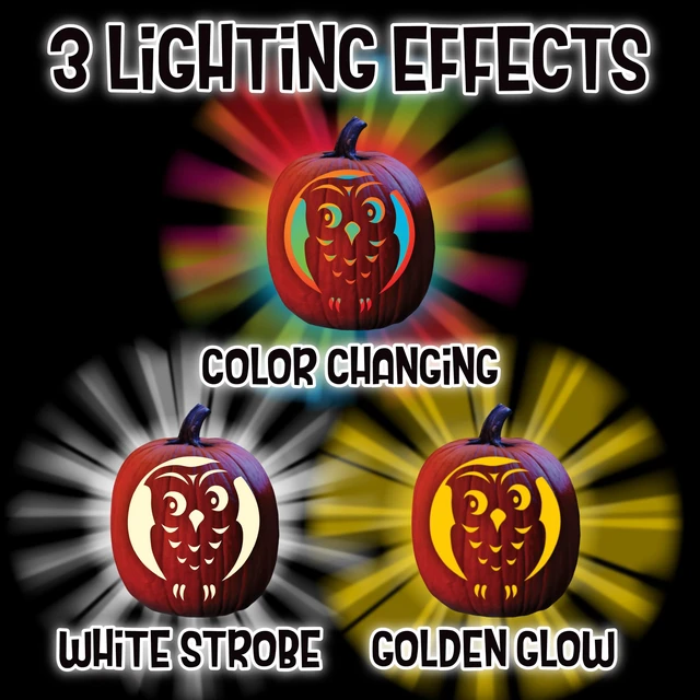 Alt view image 3 of 6 - Premium 3 in 1 Pumpkin Light Versatile Pumpkin Lighting with White Strobe, Golden Glow, and Color Changing Effects, Batteries not Included