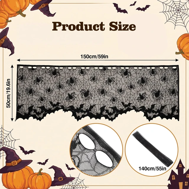 Alt view image 2 of 7 - 2 Pcs Halloween Spider Web Lamp Shade Topper, 20 X 60 Inch Halloween Decor | Black Lace Lampshade Cover with Ribbon for Halloween Decorations Indoor
