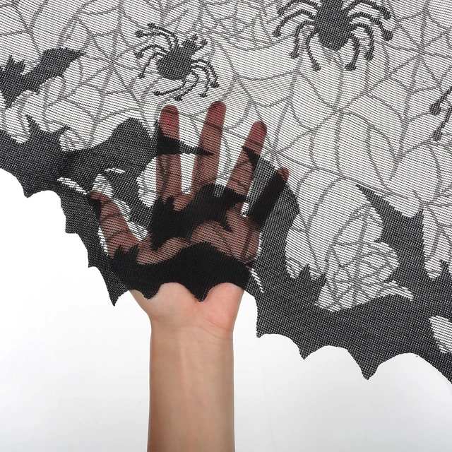 Alt view image 3 of 7 - 2 Pcs Halloween Spider Web Lamp Shade Topper, 20 X 60 Inch Halloween Decor | Black Lace Lampshade Cover with Ribbon for Halloween Decorations Indoor