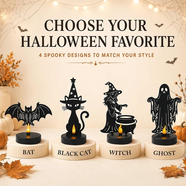 Alt view image 2 of 7 - Halloween Decor, Black Cat Metal Light with Dancing Flame Effect | Halloween Figurine Lamps, Best Gift for Halloween Lovers, Indoor Party Decor