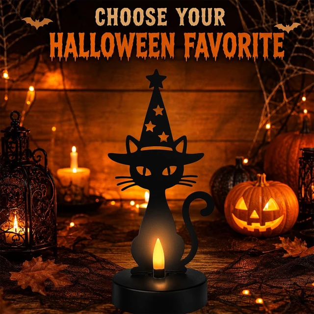 Alt view image 7 of 7 - Halloween Decor, Black Cat Metal Light with Dancing Flame Effect | Halloween Figurine Lamps, Best Gift for Halloween Lovers, Indoor Party Decor