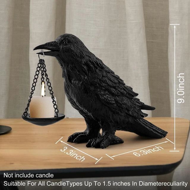 Alt view image 2 of 6 - Gothic Crow Lamp with Tealight Candle Holder Resin Raven Decor Statue Gothic Home Decor for Bedroom Unique Goth Gifts Black