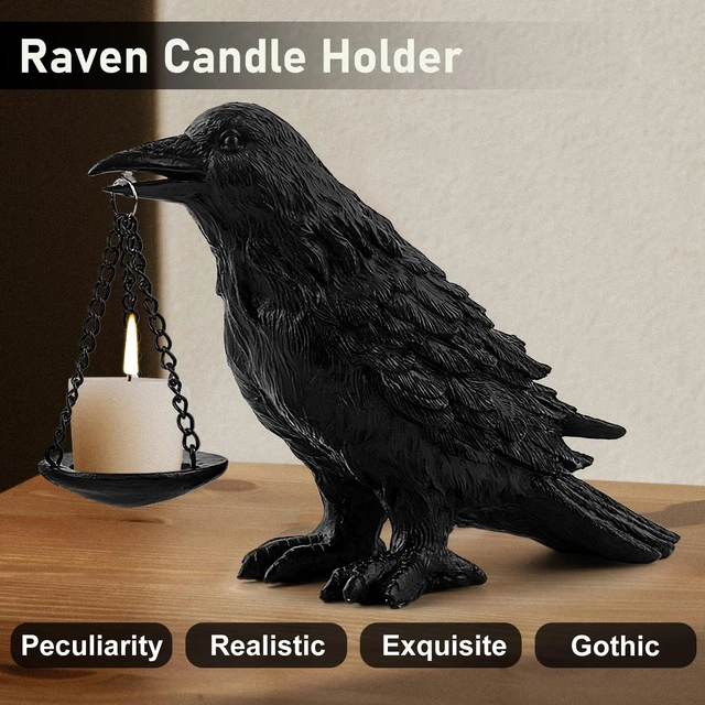 Alt view image 5 of 6 - Gothic Crow Lamp with Tealight Candle Holder Resin Raven Decor Statue Gothic Home Decor for Bedroom Unique Goth Gifts Black