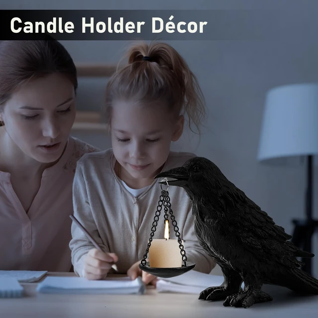 Alt view image 4 of 6 - Gothic Crow Lamp with Tealight Candle Holder Resin Raven Decor Statue Gothic Home Decor for Bedroom Unique Goth Gifts Black
