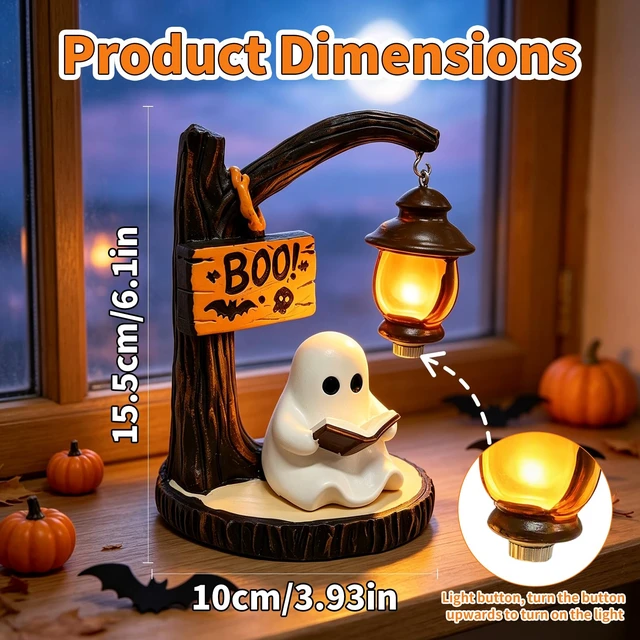 Alt view image 2 of 6 - Ghost Bookshelf Lantern, Cute Ghost Reading Book Lamp, Under Tree Ghost Lamp, Halloween Lamp, Halloween Decorations Ideal for Desks, Mantels