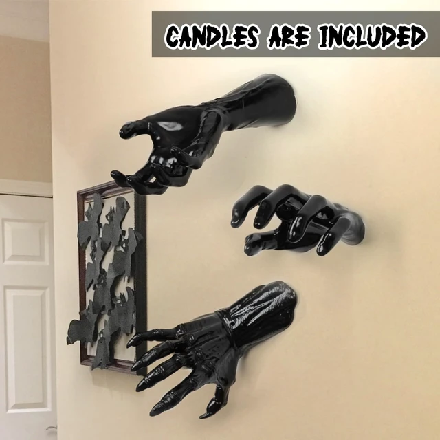 Alt view image 2 of 7 - Halloween Decor 3Set Creepy Hands with Candles Halloween Wall Decor | Spooky Halloween Decorations Indoor Outdoor, Life-Sized Horror Hands
