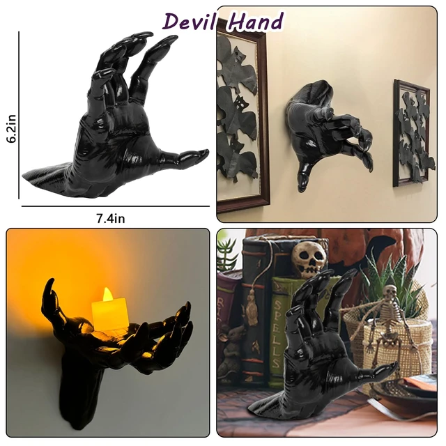 Alt view image 4 of 7 - Halloween Decor 3Set Creepy Hands with Candles Halloween Wall Decor | Spooky Halloween Decorations Indoor Outdoor, Life-Sized Horror Hands