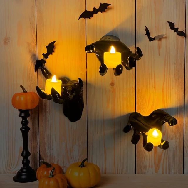Alt view image 6 of 7 - Halloween Decor 3Set Creepy Hands with Candles Halloween Wall Decor | Spooky Halloween Decorations Indoor Outdoor, Life-Sized Horror Hands