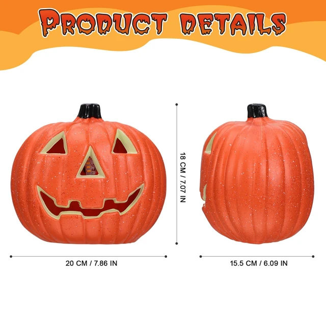 Alt view image 7 of 7 - 8 Inch Light Up Jack O Lantern, LED Halloween Pumpkin Decoration, Plastic Pumpkin Lantern for Indoor Table, Mantel and Party Decor (AA Batteries Not Included)