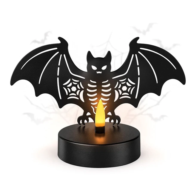 Main image of Halloween Decor, Bat Metal Light with Dancing Flame Effect, Tabletop Decor | Halloween Figurine Lamps, Best Gift for Halloween Lovers, Indoor Party Decor