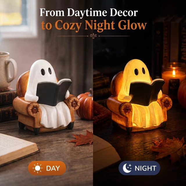 Alt view image 2 of 6 - 3.7" Halloween Decorations Indoor Ghost Reading Book Lamp Ghost Decor